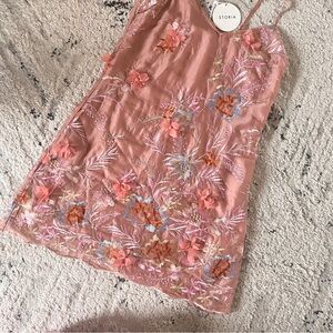 Storia Pink Floral Embroidered mini dress